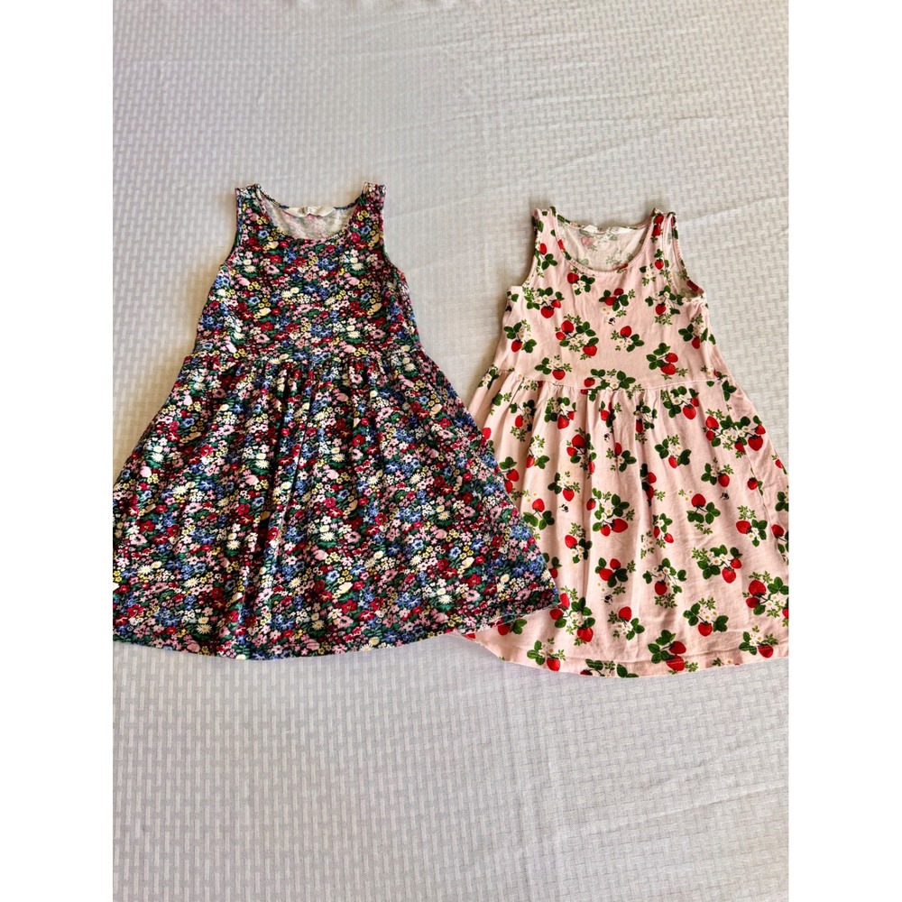HM Girls Strawberry Floral Dress Bundle Size 4-6Y‎ Pink Navy Cottagecore 2 Pack